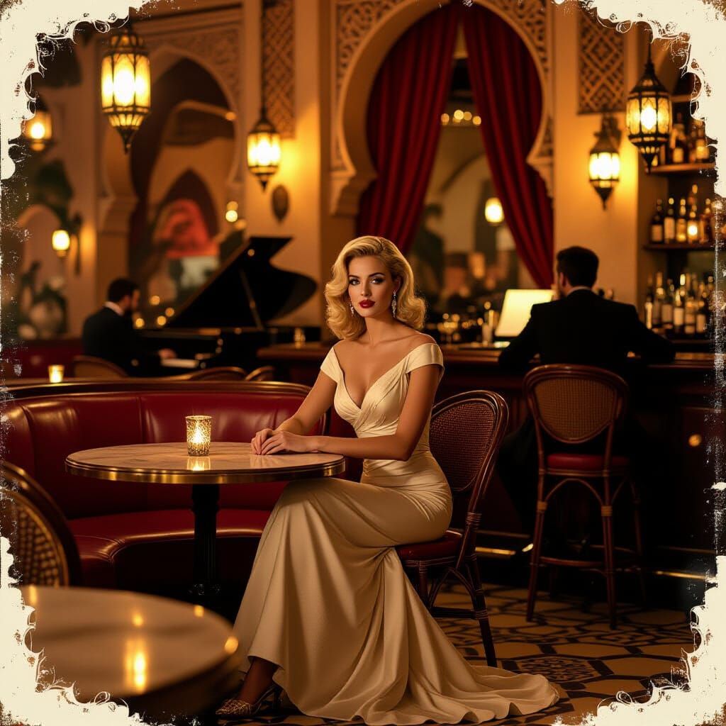 Vintage Glamour in a Moroccan Cafe