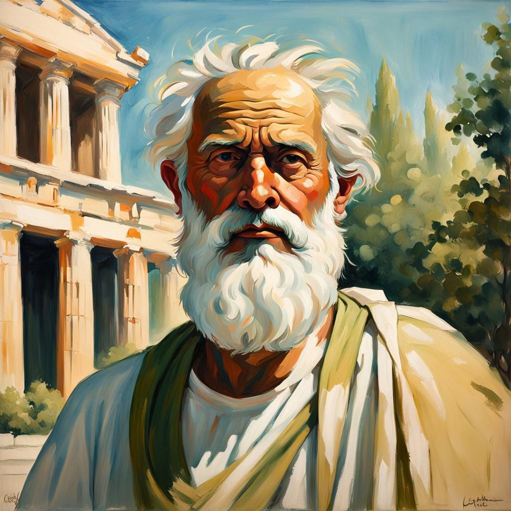 Ancient Greek Philosopher in Impressionistic Style