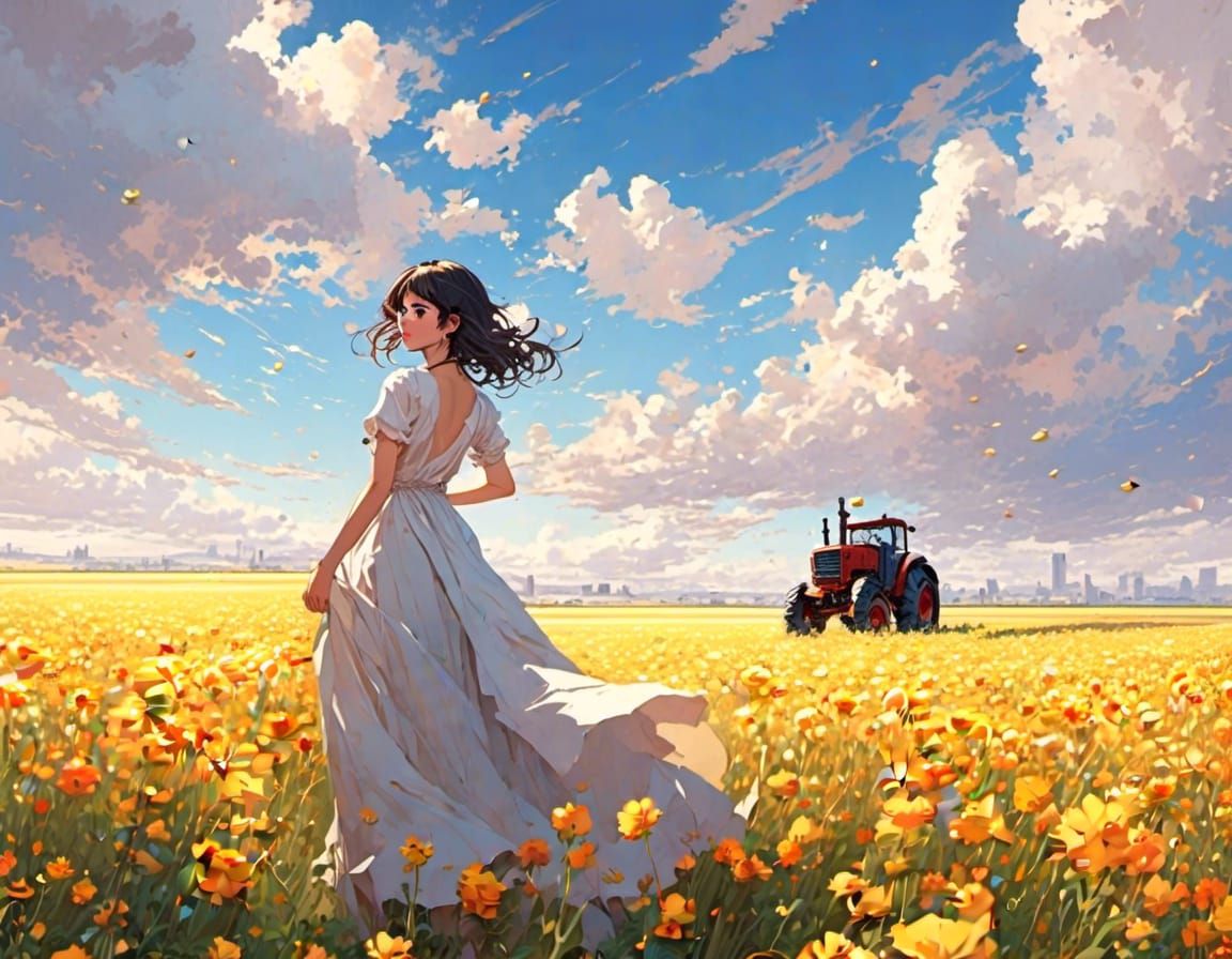 Anime Girl Watching Comet Streaking the Sky