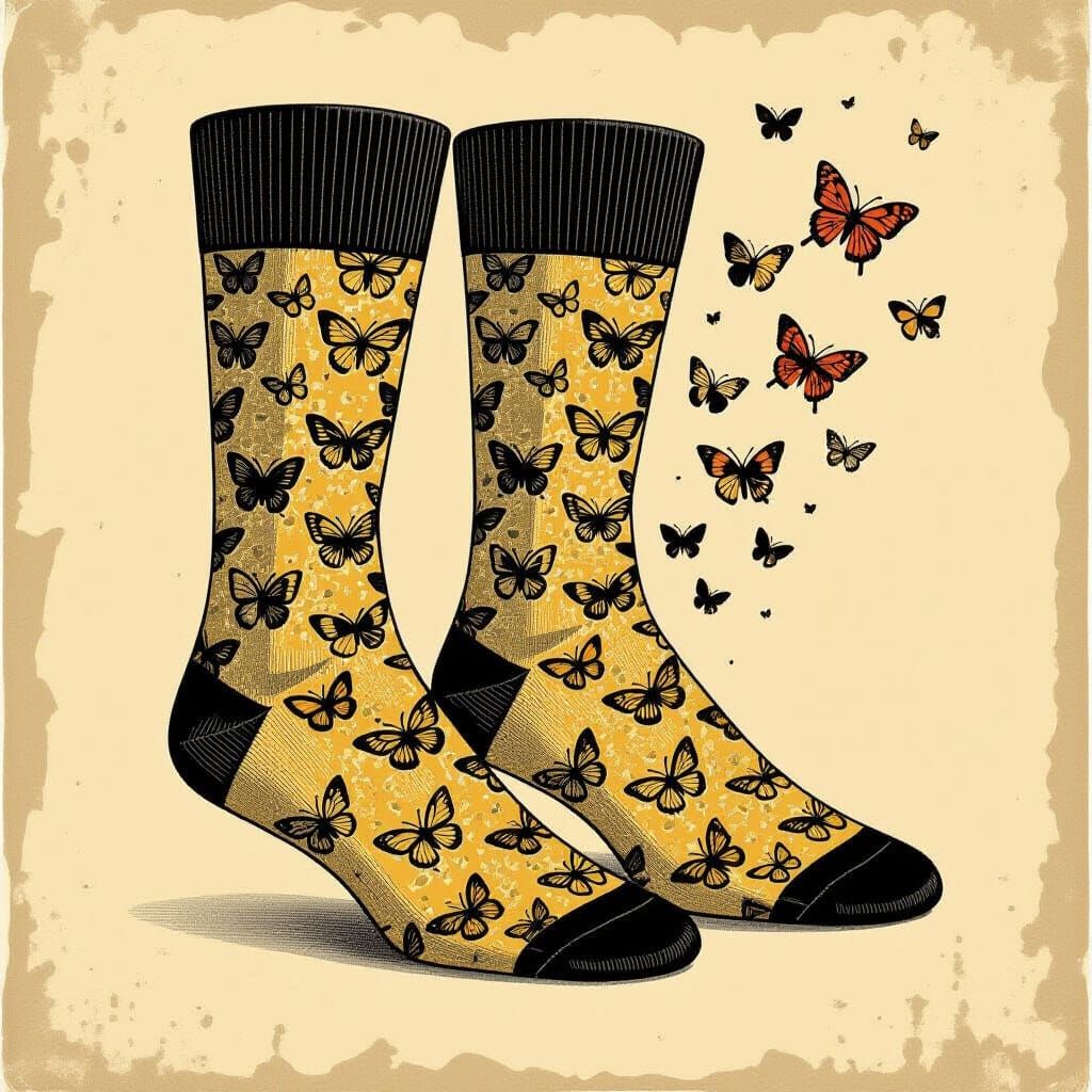 Sand and Butterfly Socks: Vintage Illustration