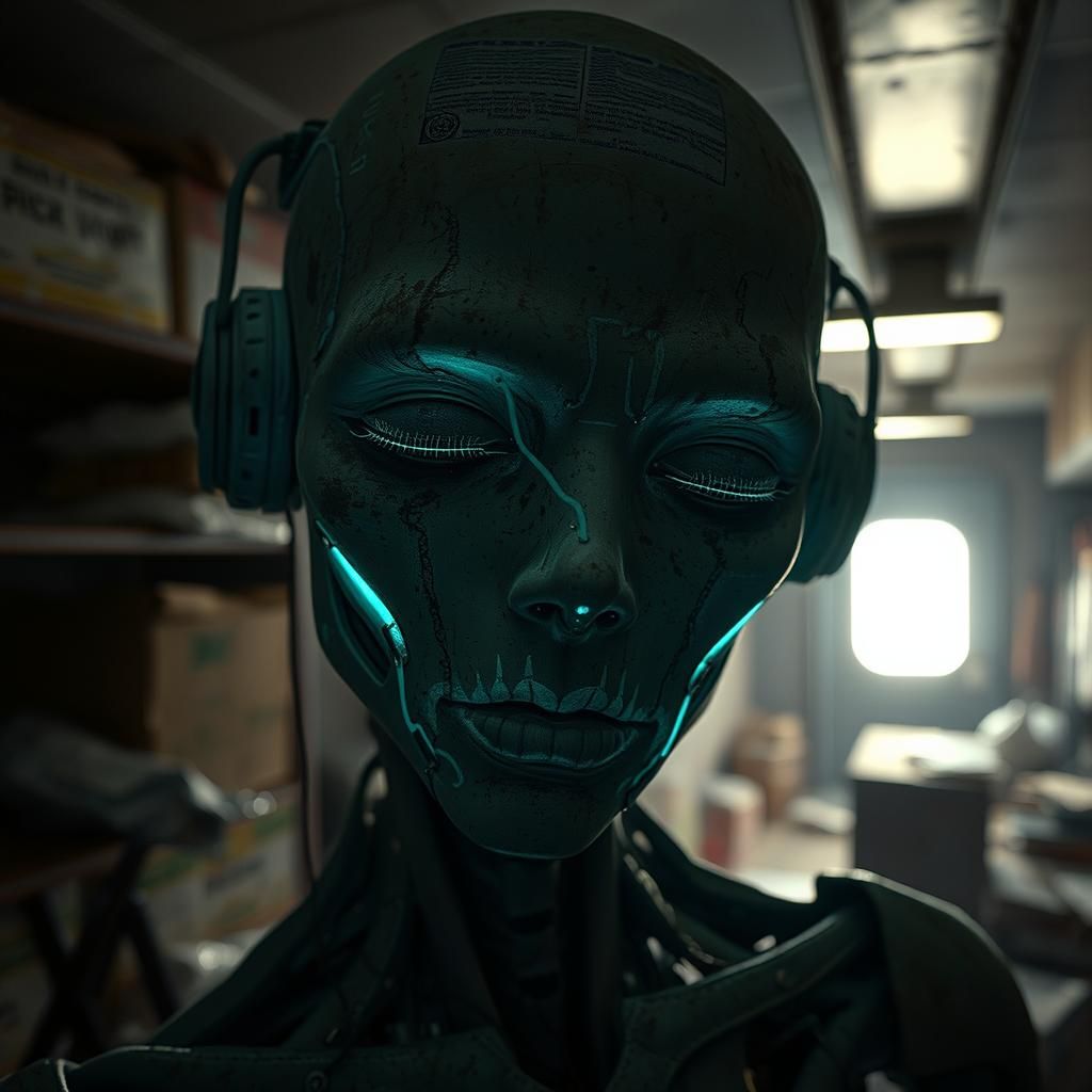 Bioluminescent Android Man with Sewn Eyes