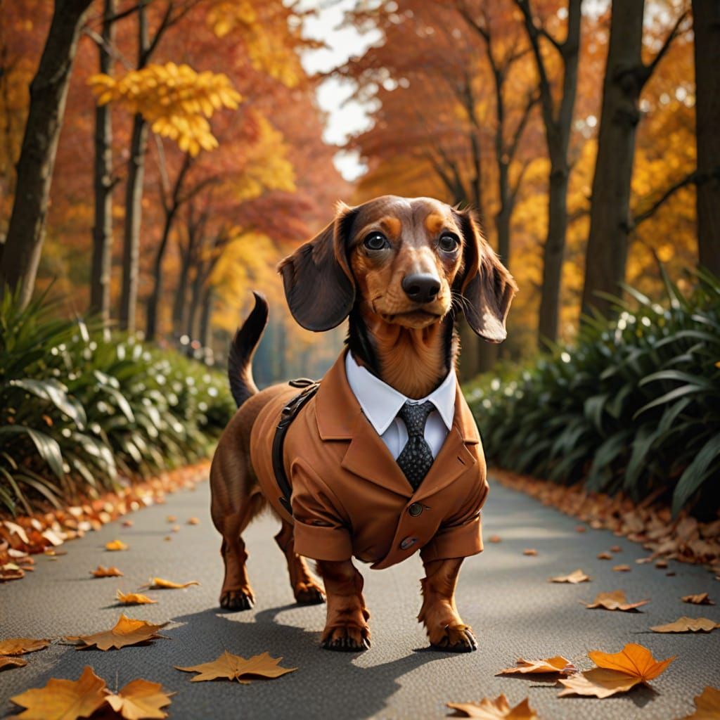Anthropomorphic Dachshund Struts Down Autumn Runway in Elega...