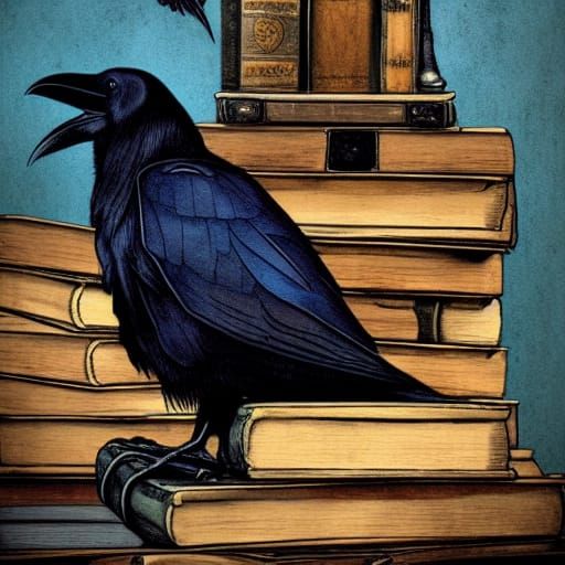 Gothic Raven with Steampunk Instruments, Detailed Matte Pain...