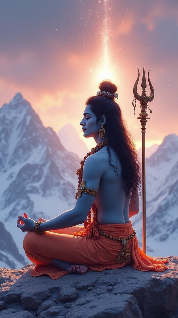 Shiva Meditating at Kailash with Cosmic Glow