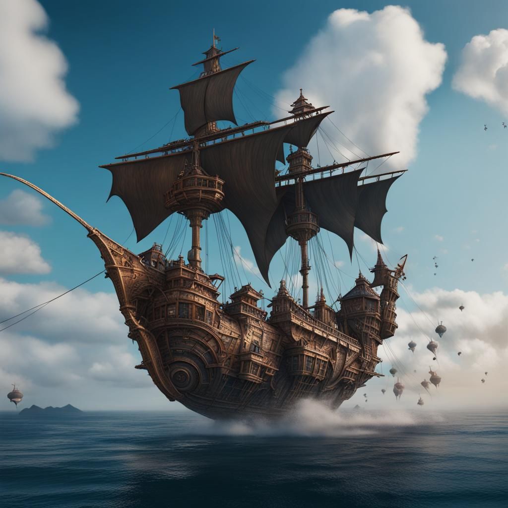 Fantastical Flying Ship Concept Art