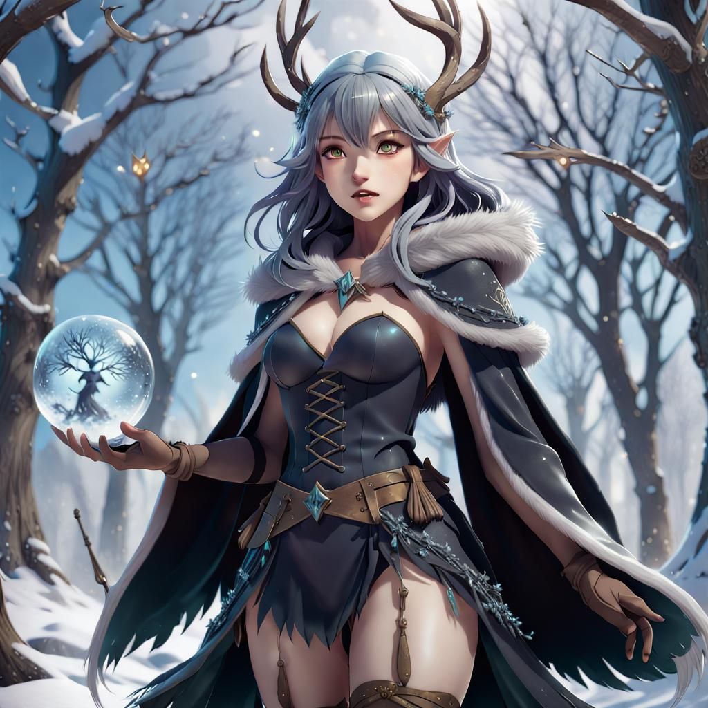 A movie poster promoting "The Winter Witch" a magical fantasy. By artist "anime", 3d anime art, inspired by WLOP, Artsta...