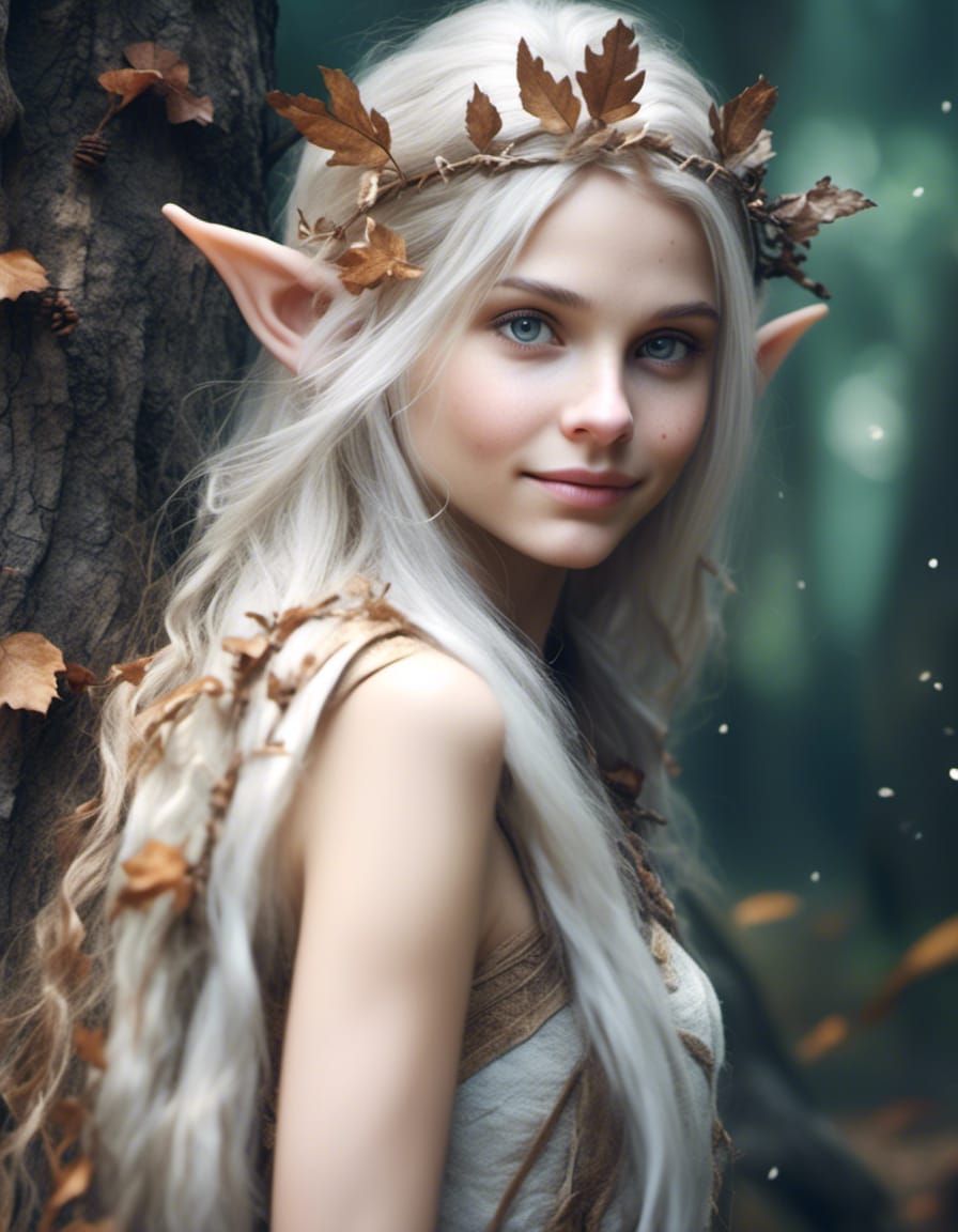 Hyperrealistic Photo of Young Elf in Forest