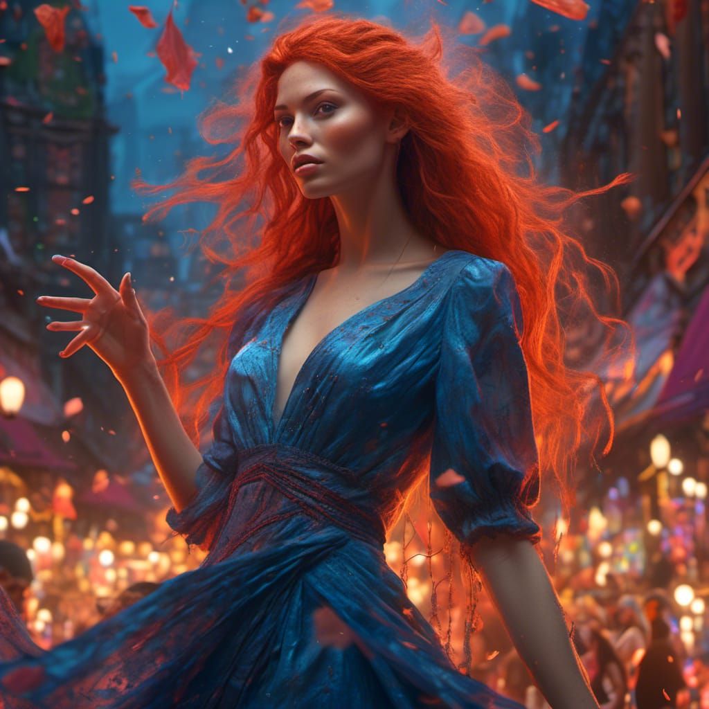 Red-Haired Witch Portrait in Art Nouveau Style