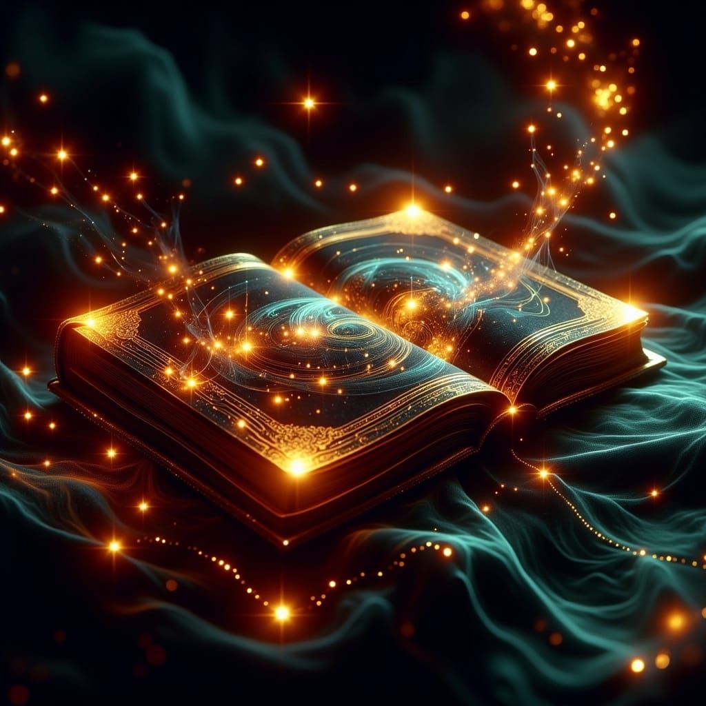 Futuristic Table with Glowing Ancient Book