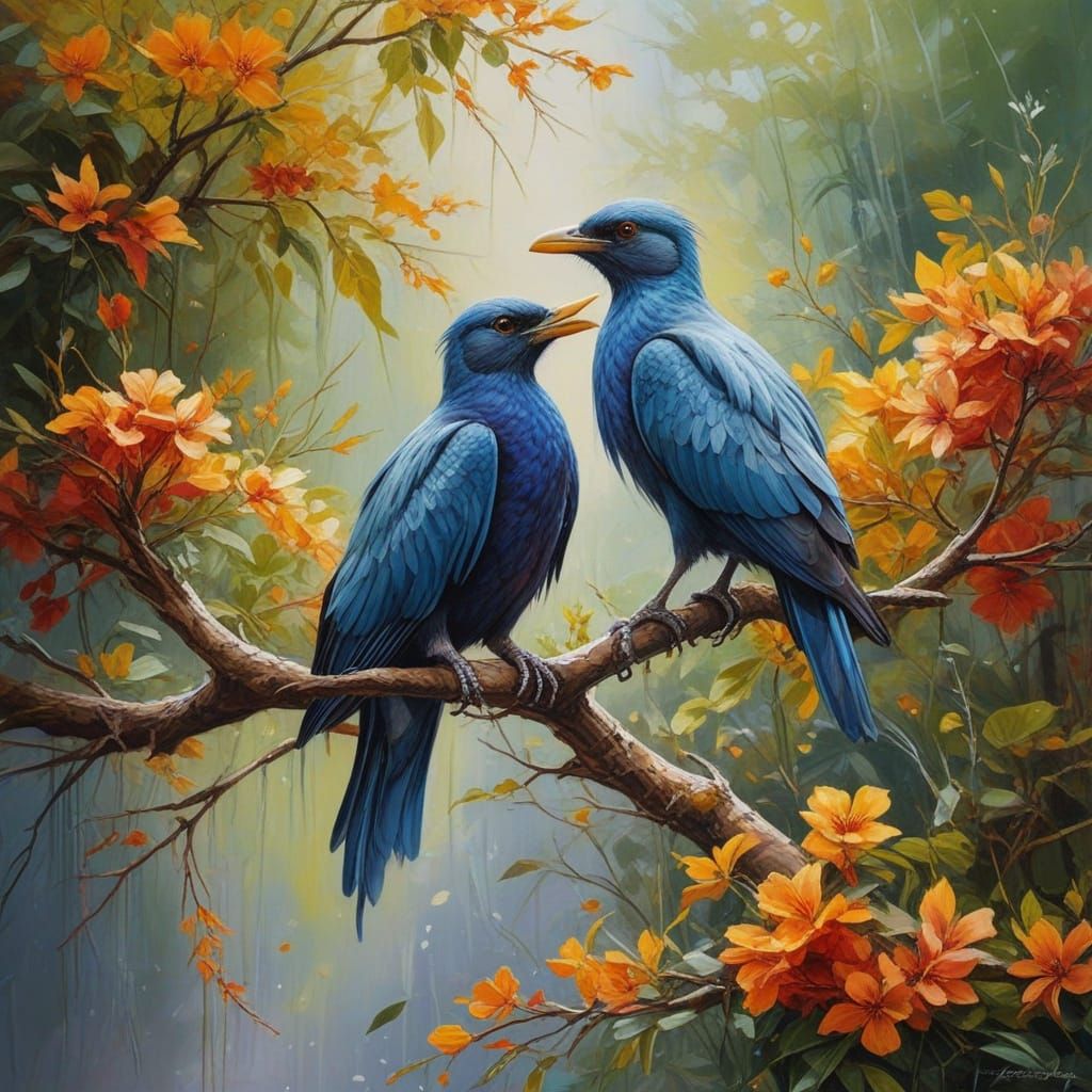 Girl Dancing in Colorful Petal Rain: Impressionist Oil Paint...