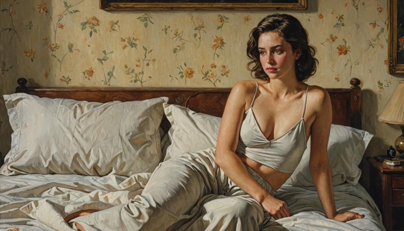Classic Painting of a Nude Woman on Bed