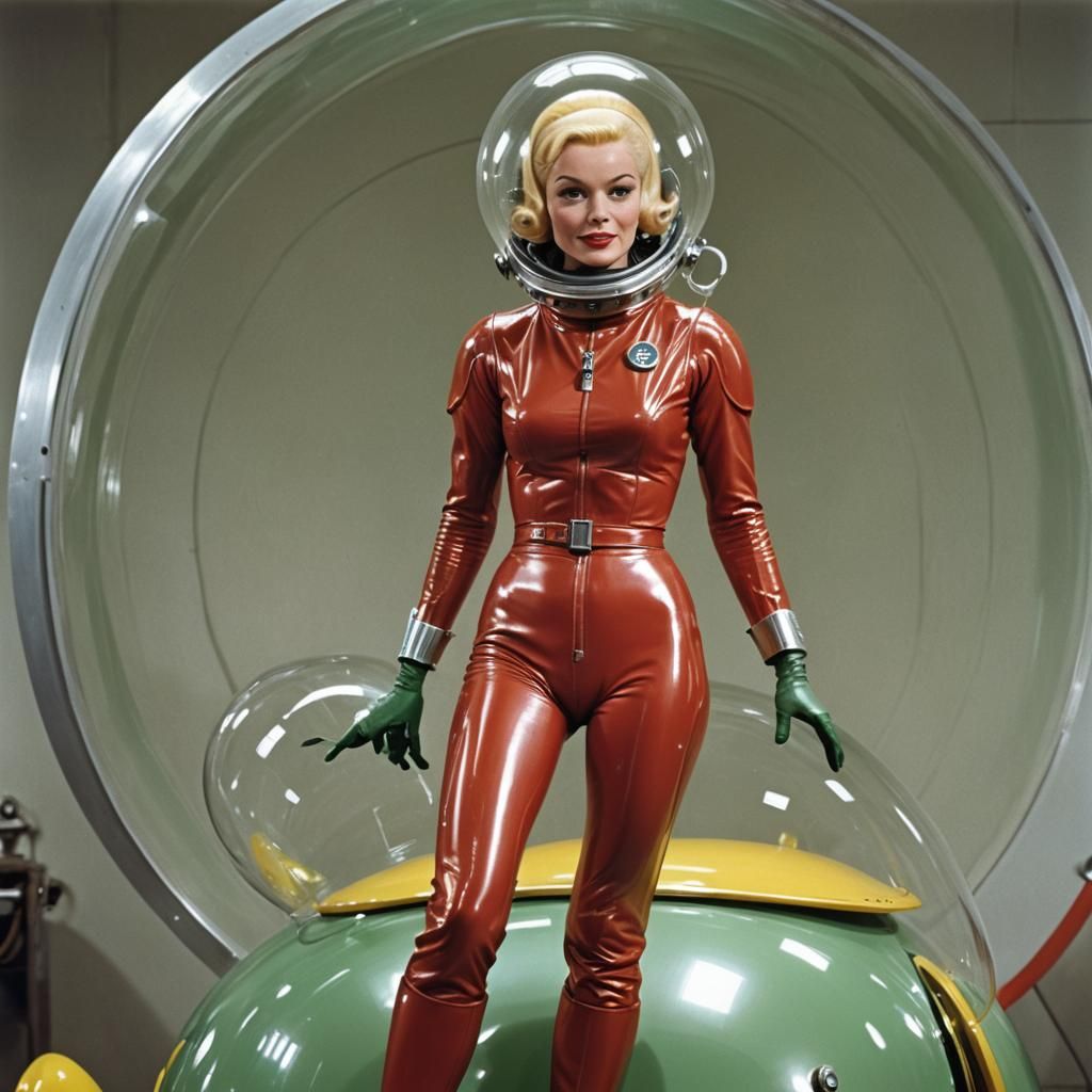 Retro Sci-Fi Blonde Rides Alien Creature