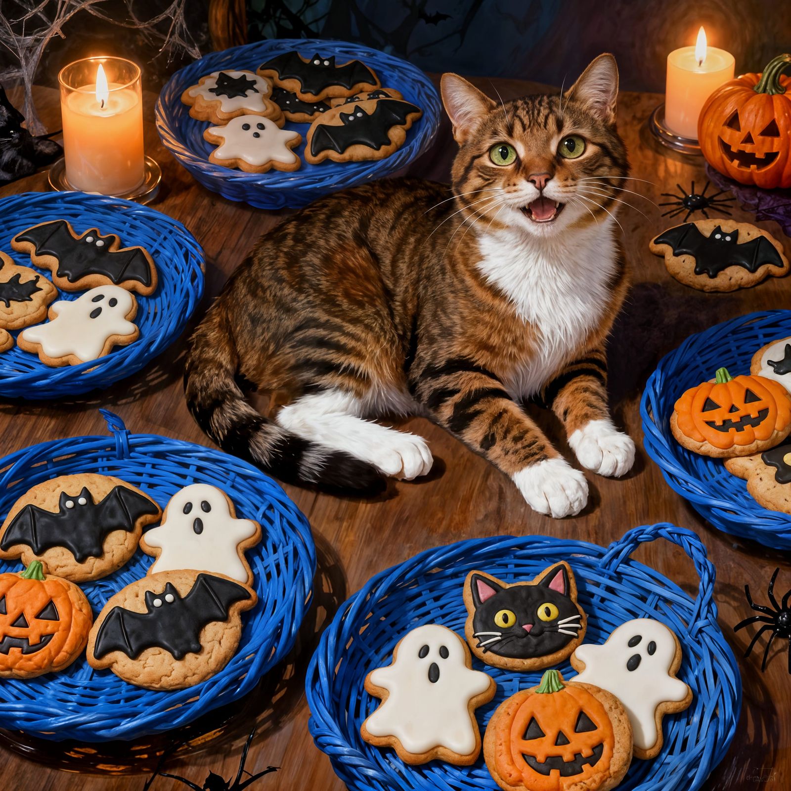 Brown Tabby Cat Serves Halloween Cookies