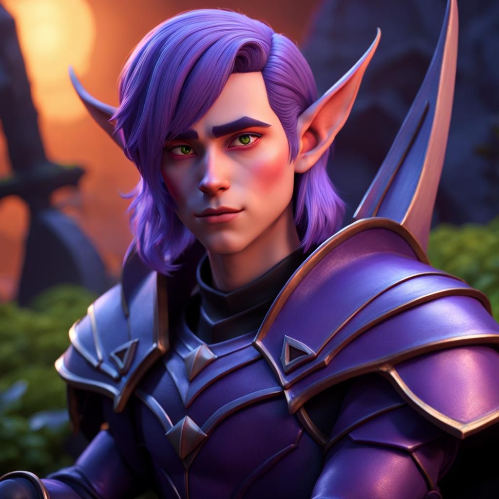 Demonic Elf Knight in Graveyard, 3D Digital Art