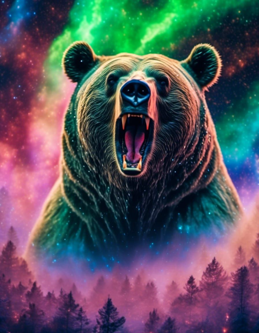 Galactic Celestial Bear Portrait in Opalescent Mist