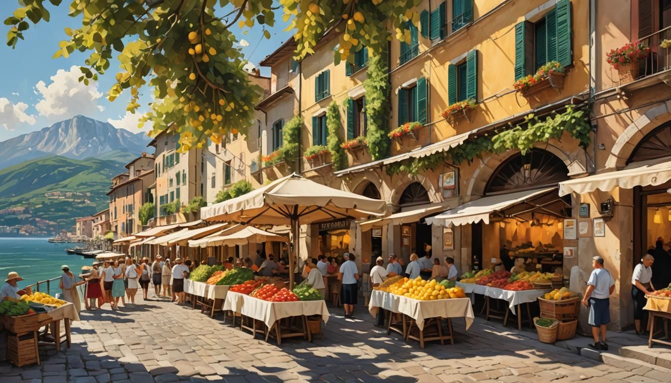 Italian Village Market in Van Gogh Style