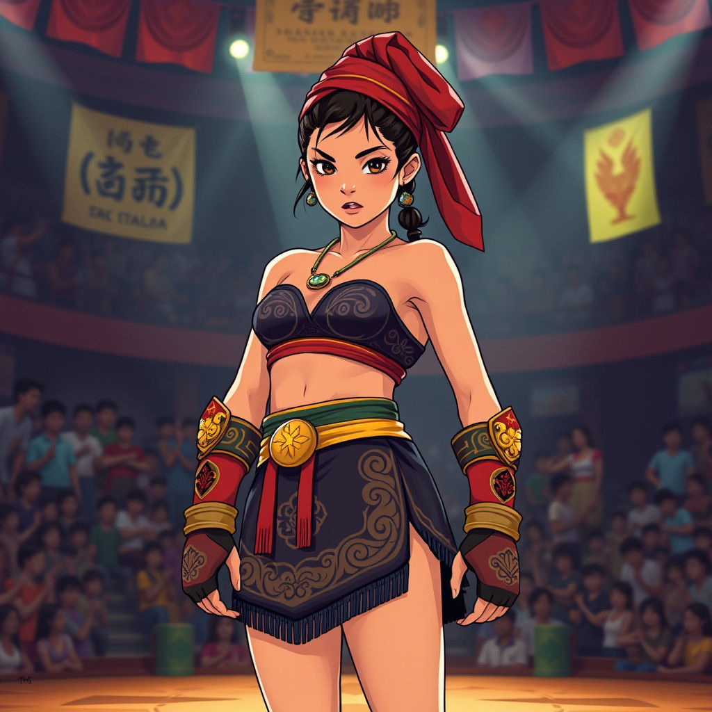 Laotian Girl in Muay Lao Gear, Anime Style