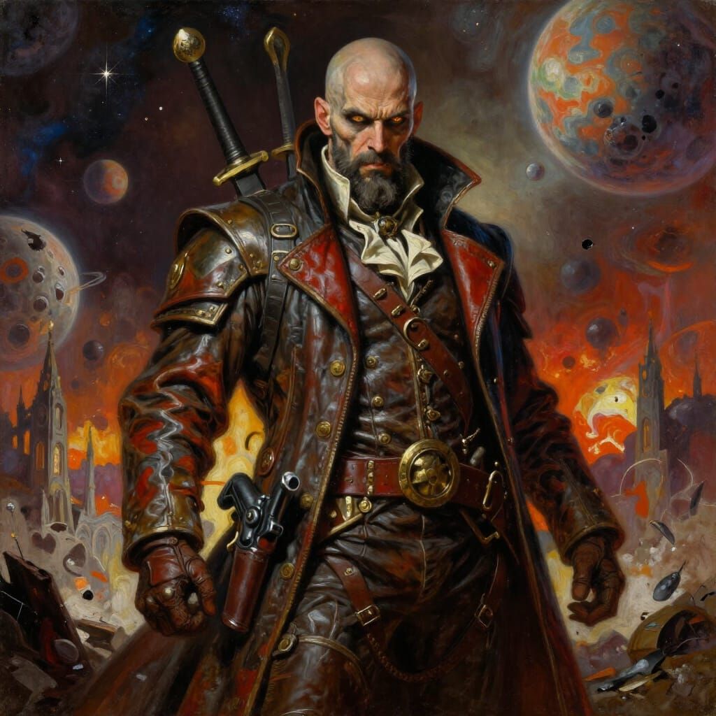 Gothic Rogue Trader Portrait in Baroque Oil Style