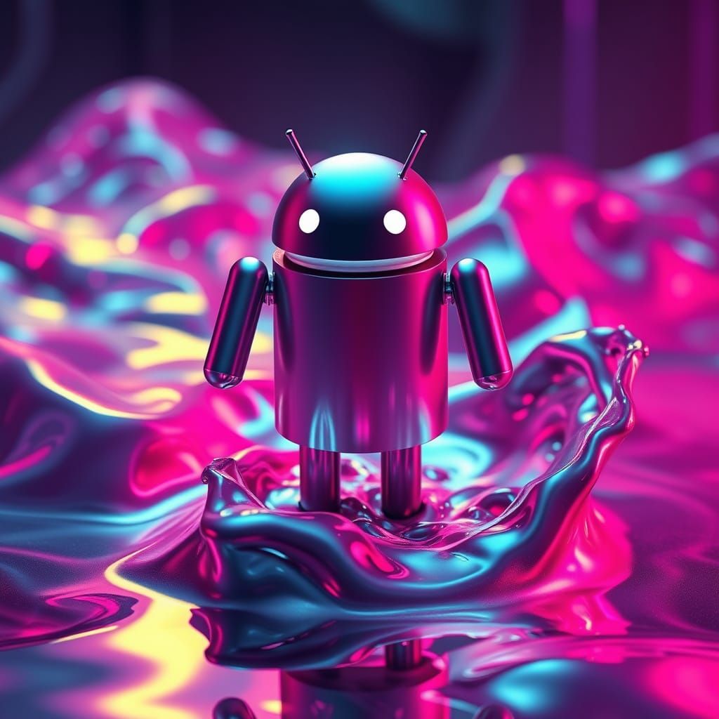 Android Ascending from Neon Lava in Futuristic Art