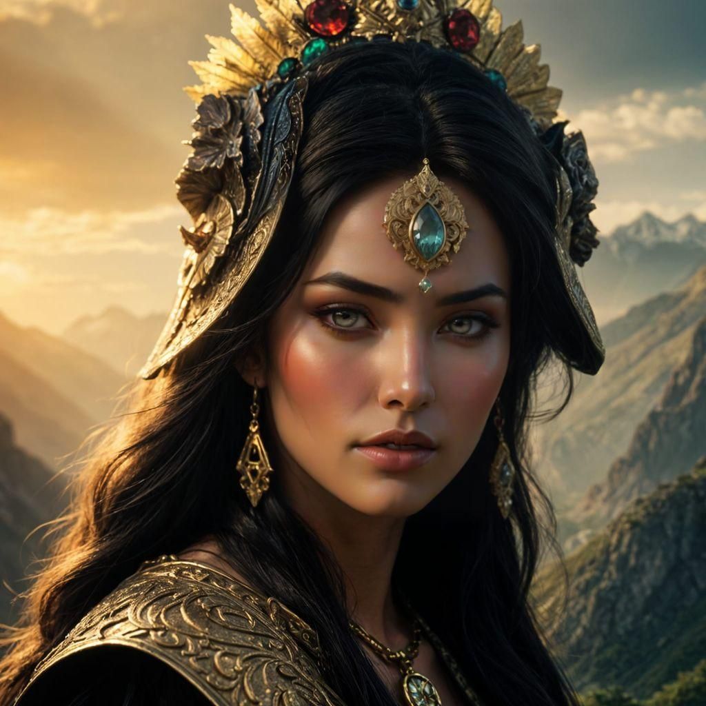 Epic Mountain Priestess Portrait in High Fantasy Style
