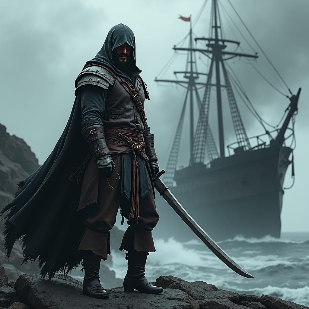 Pirate Warrior with Damascus Steel Sword in Dark Fantasy Sty...