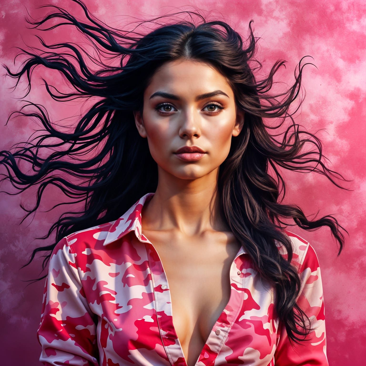 Hyperrealistic Portrait in Pastel Pink Hues