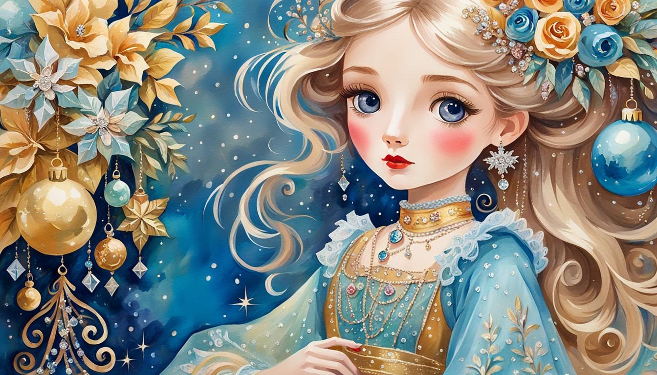 Shabby Chic Girl Surrounded by Christmas Decorations