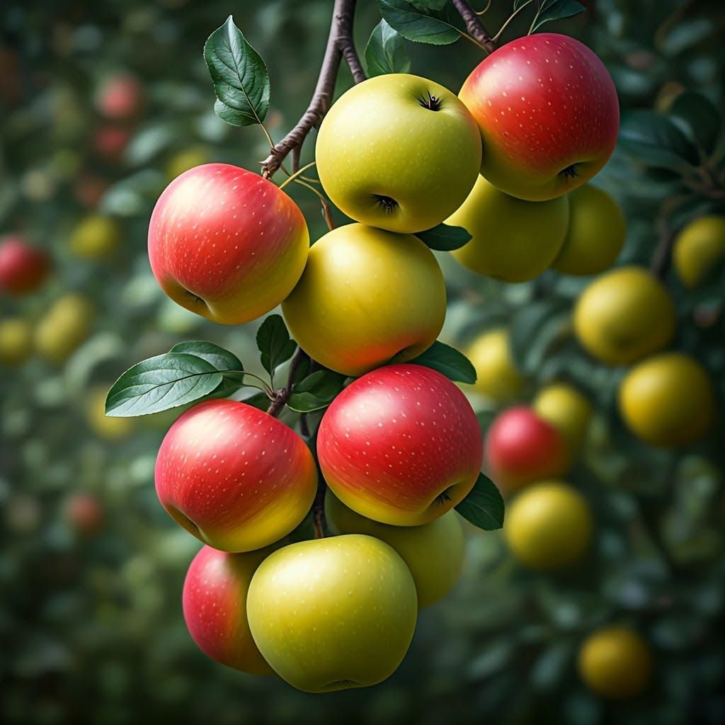 Vibrant Hyperrealistic Apple Tree in Dazzling Glass, Yellow,...