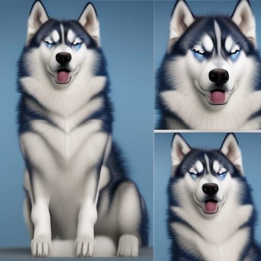 Beautiful husky with crystal blue eyes& White fur& Blue background that shimmers& glows& ethereal vibes