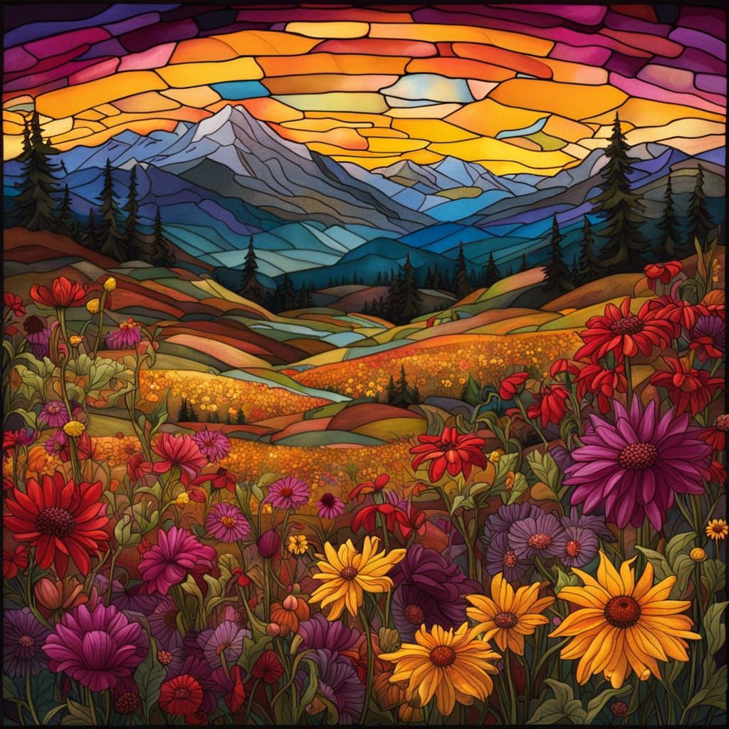 Stained Glass Window of a Fall Meadow