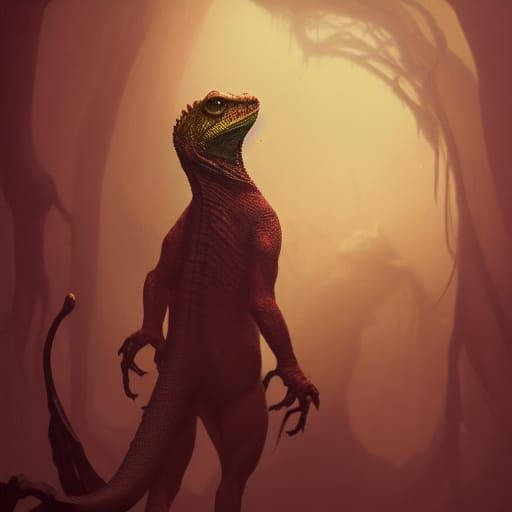 Lizard Person in Dark Fantasy Style
