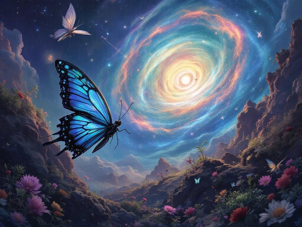 Iridescent Butterfly Contemplates a Neutron Star