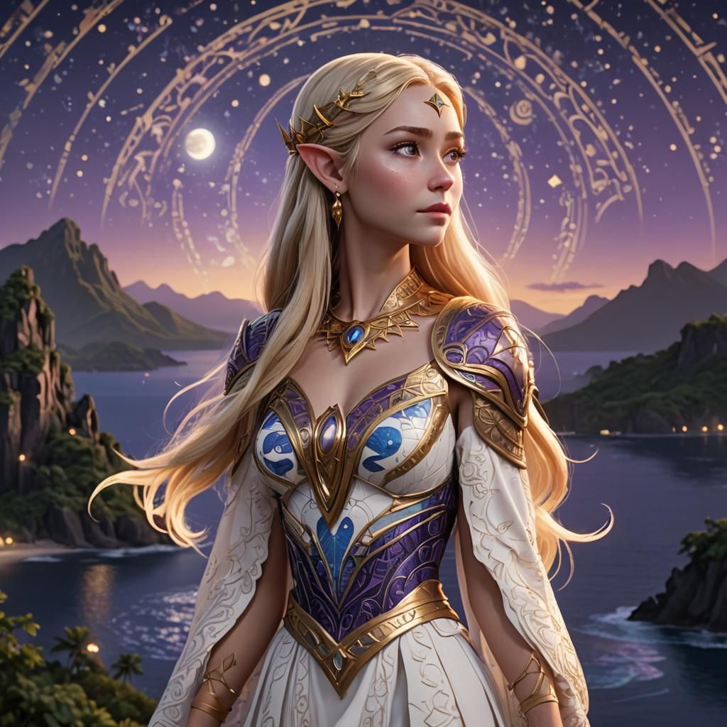 Elven Princess Gazing at Island: 3D Digital Art