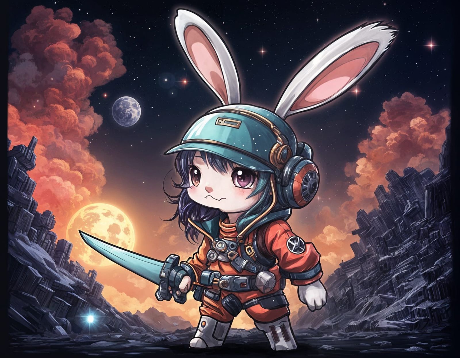 Anime Bunny Girl as Space Pirate