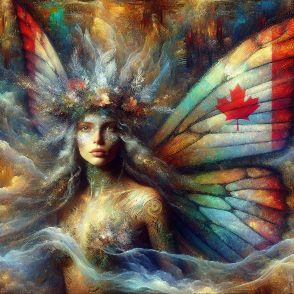 Enchanted Canadian Fairy in Vibrant, Mixed Media Splendor