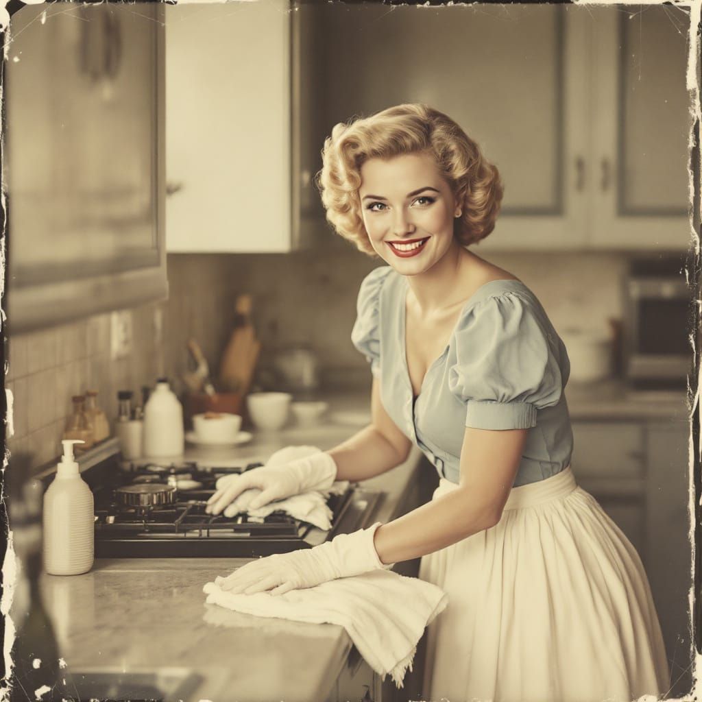 1950s Blonde Housewife in Polaroid Style