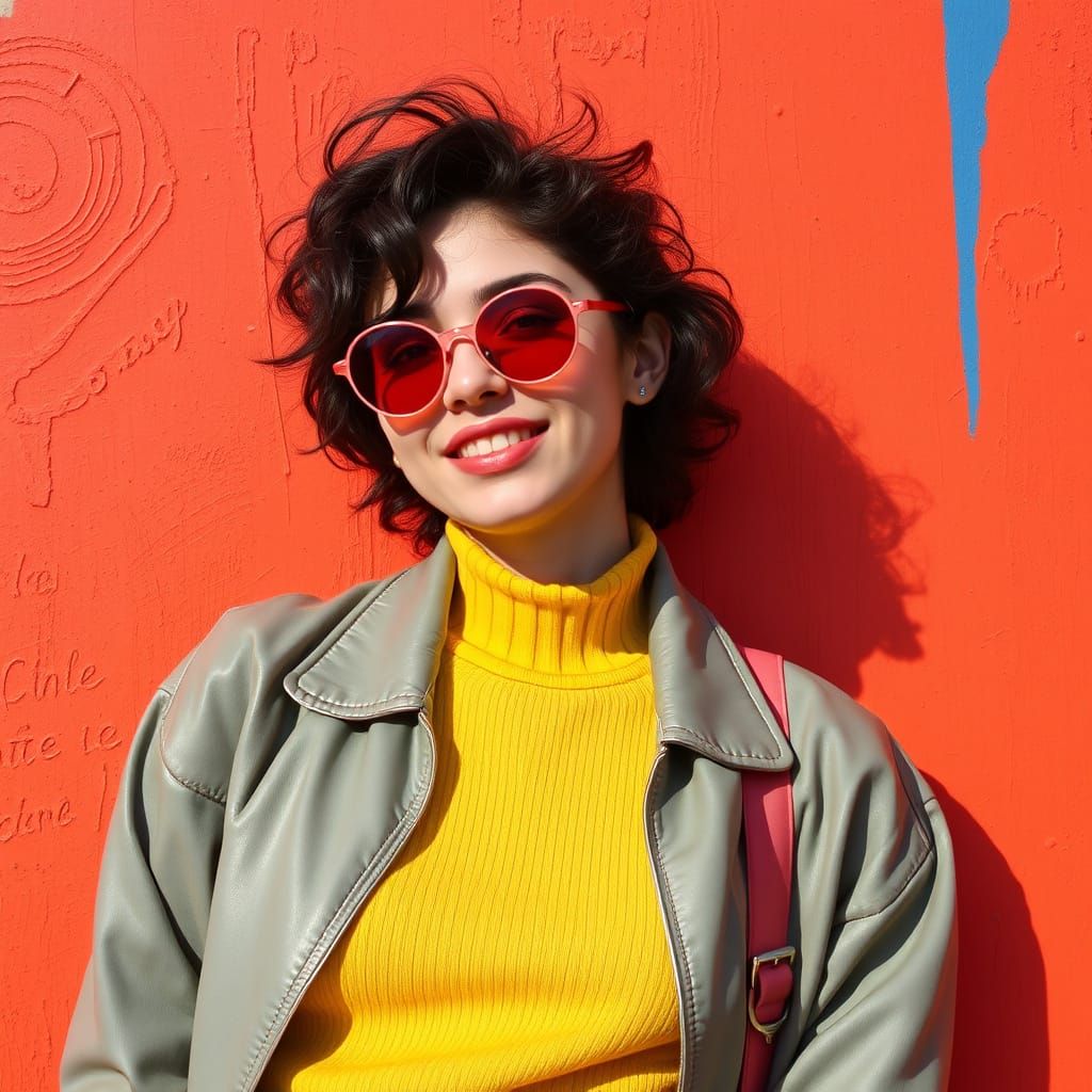 Whimsical Artwork in Vibrant Colors Depicts a Playful Figure