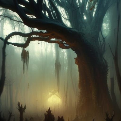 Enchanted Forest with Fairies in Dark Fantasy Style