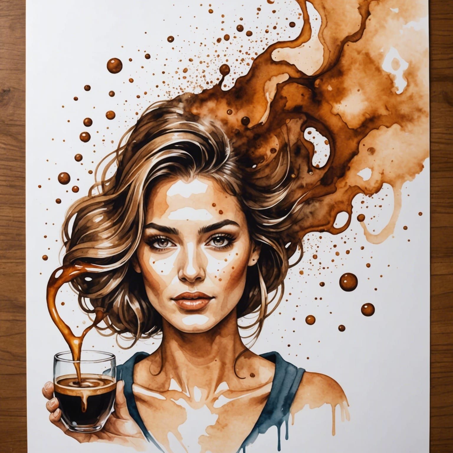 Coffee Spill Creates Watercolor Female Portrait