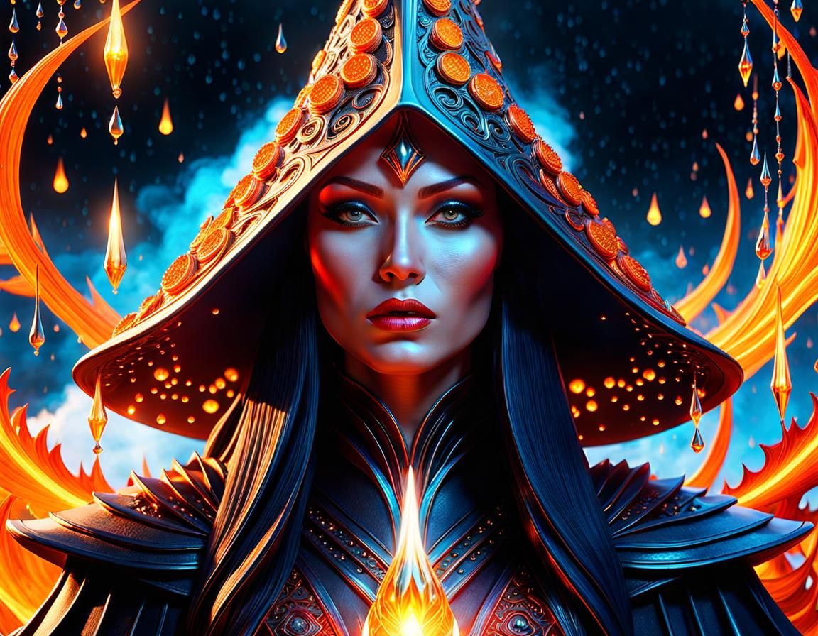 Fiery Spell: Double Exposure Sorceress in 3D