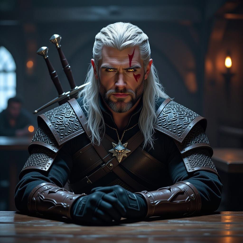 Geralt of Rivia in Dark Fantasy Art Style
