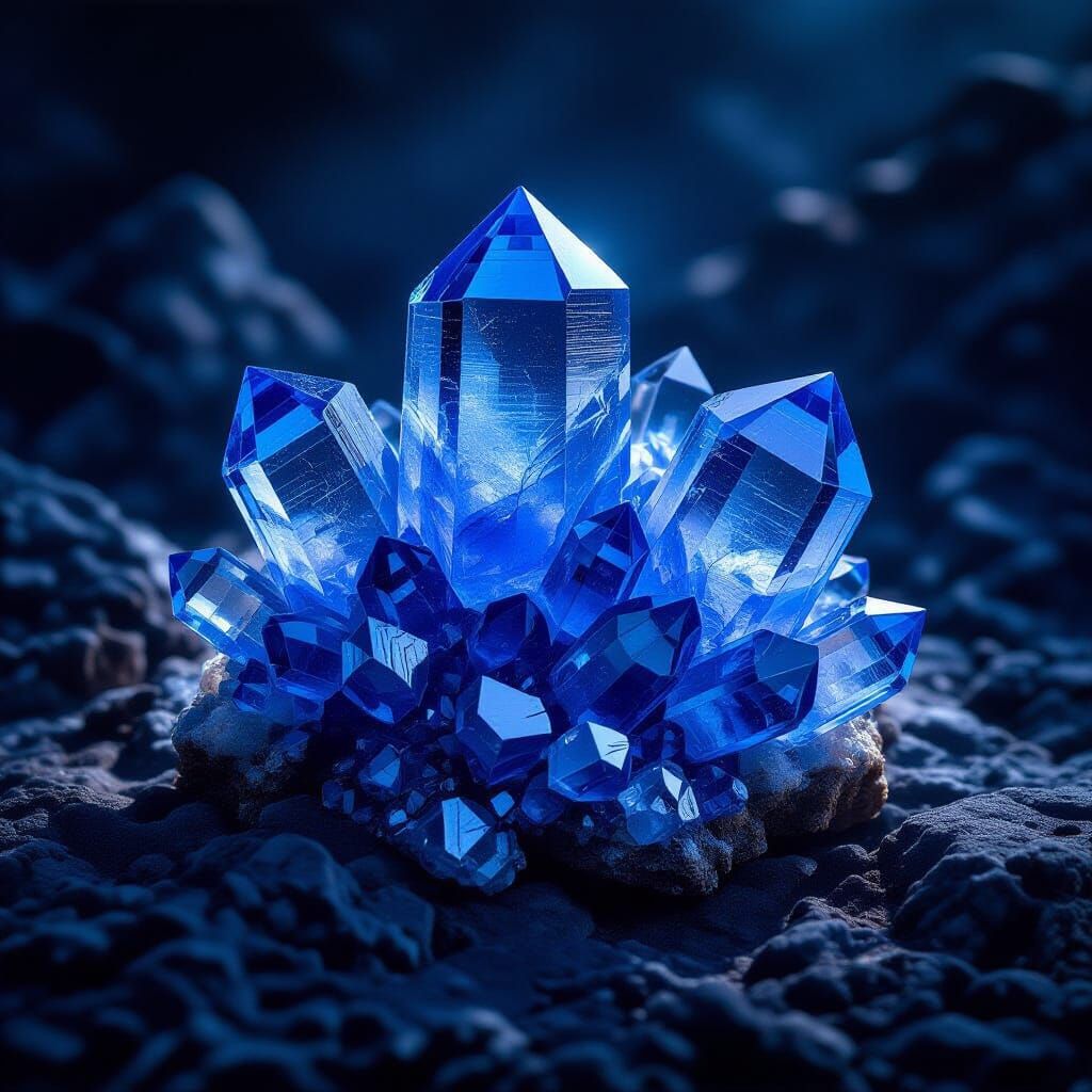 Deep Blue Tanzanite Crystal Cluster with Geometric Facets