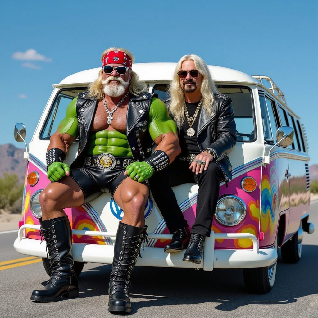 Hulk Hogan and Ozzy Osbourne in Psychedelic Bus