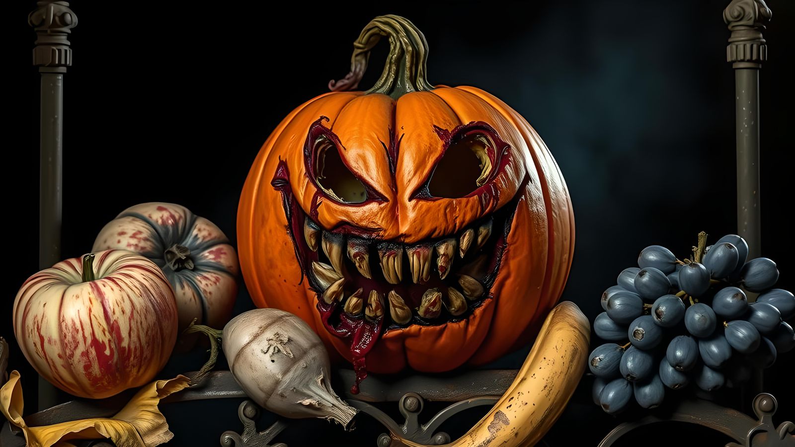 Hyper-Detailed Zombie Pumpkin with Rotten Fruit
