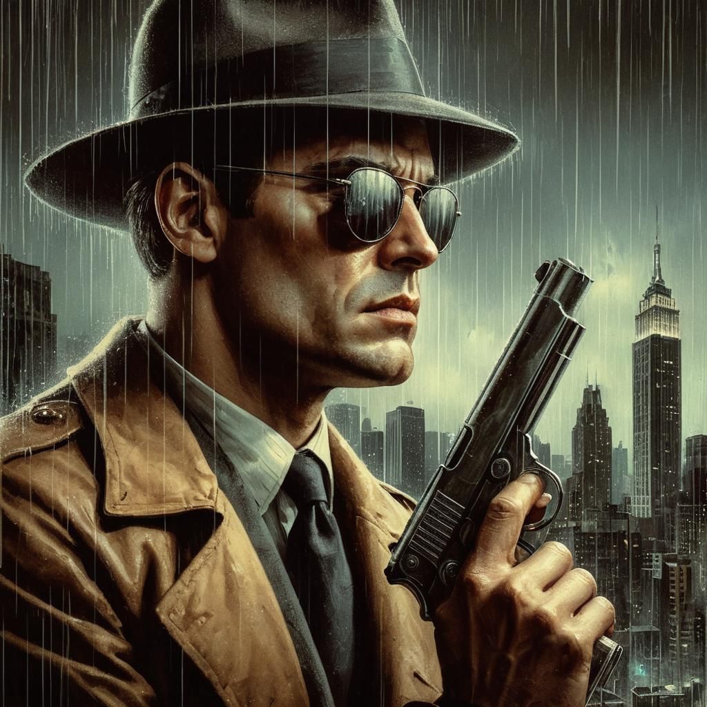 Film Noir Detective in Rainy Chicago