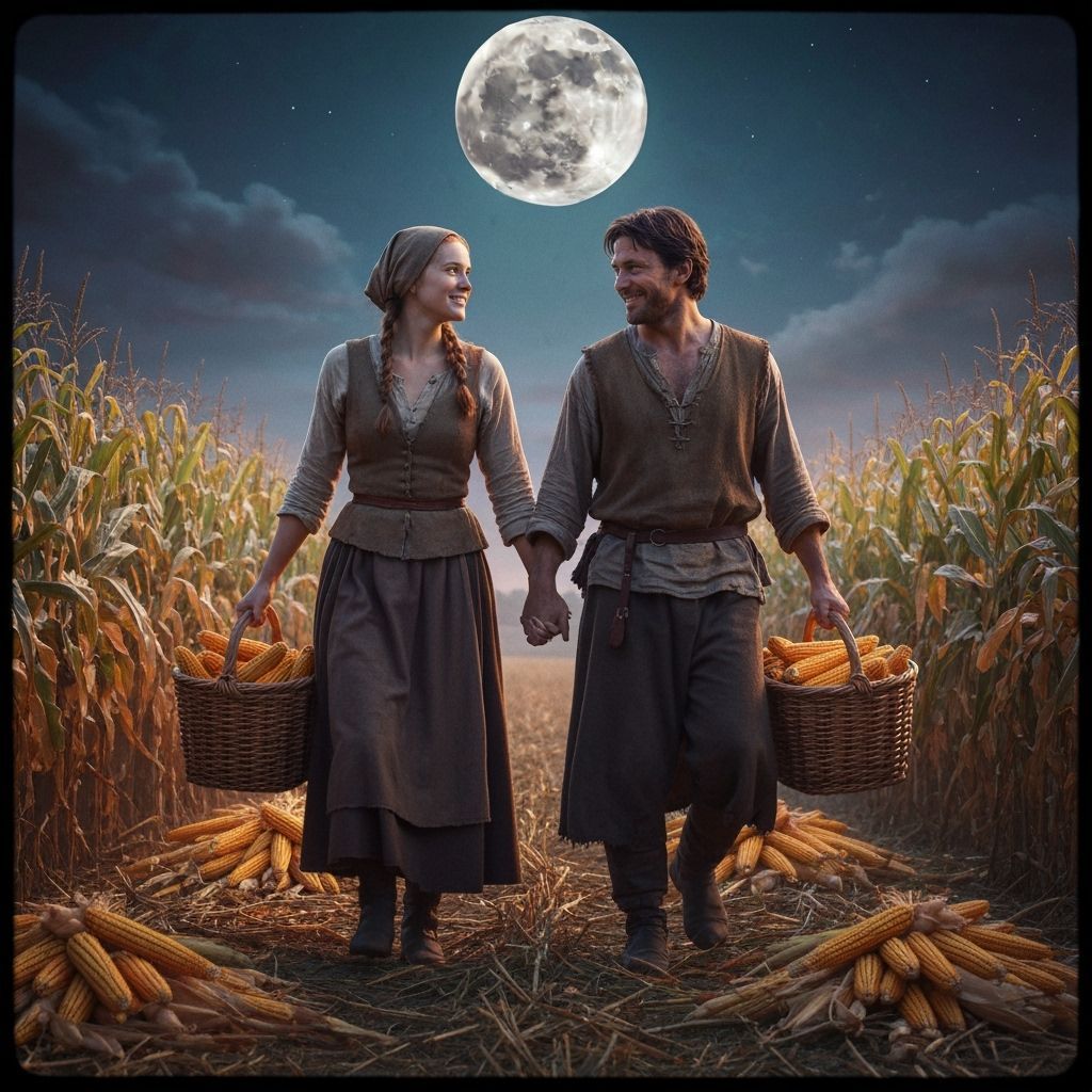 Medieval Farmers Under Harvest Moon, Cinematic Style