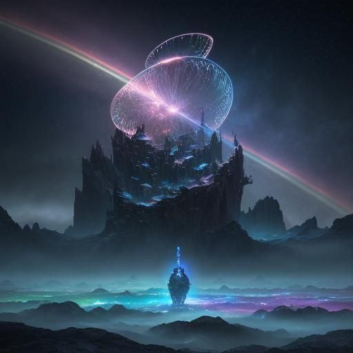 Cosmic Rainbow Vortex Under Starry Sky