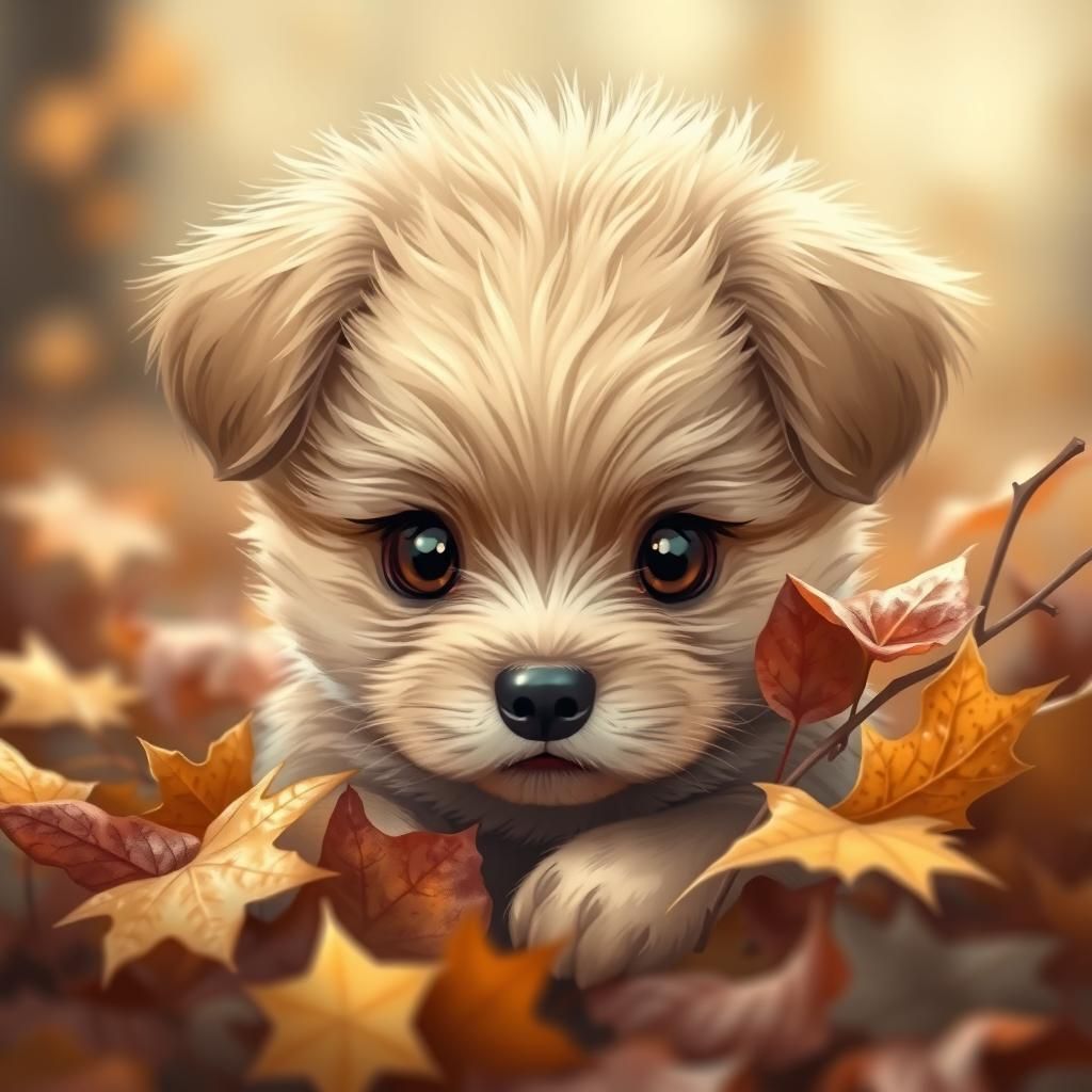 Cute Puppy Hiding in Autumn Leaves