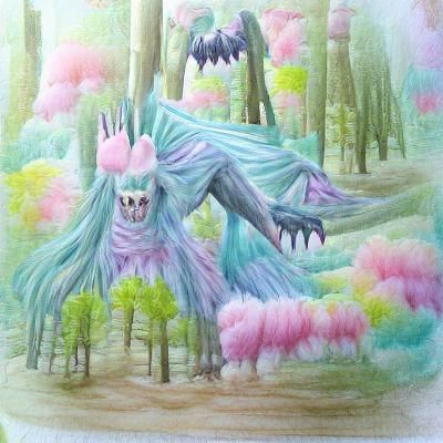 Pastel Goth Forest Monster in Eerie Setting