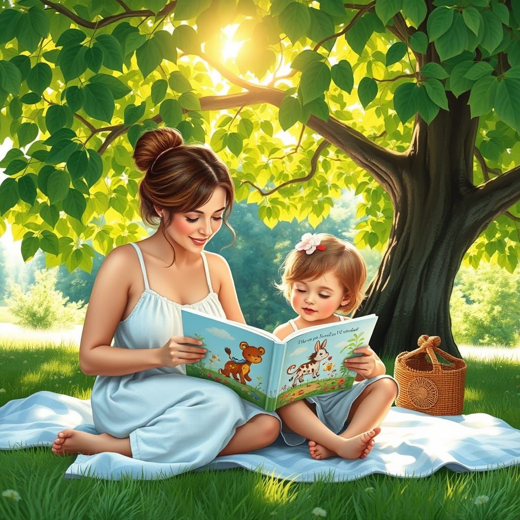 Mother and Child Enjoy a Whimsical Summer Afternoon in Natur...